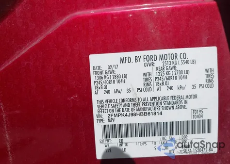 2017 Ford Edge Sel z USA, uszkodzony, nr VIN 2FMPK4J98HBB61814